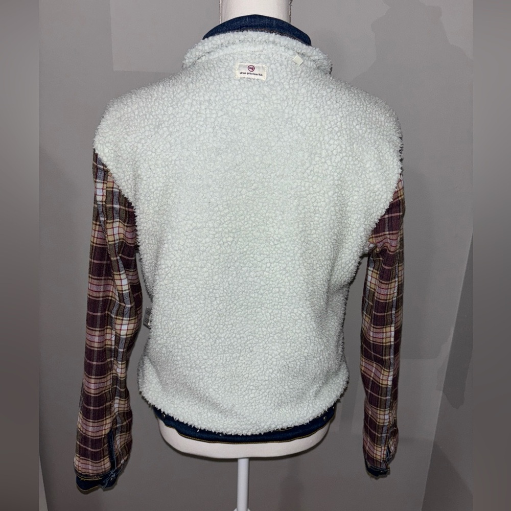 AG Adriano Goldschmied Denim Jacket Reversible Plaid Sleeves Sherpa Collar Large - Picture 8 of 16